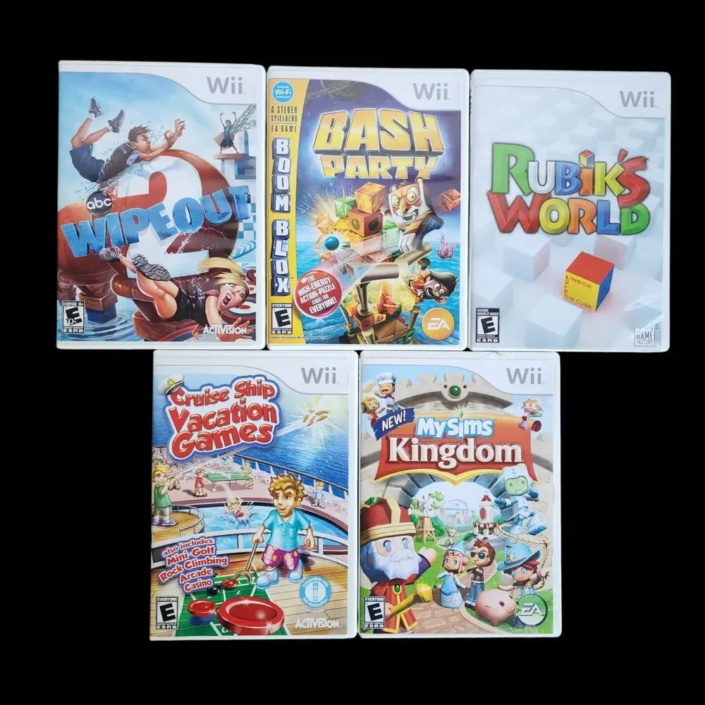 Lot of 5 Nintendo Wii Games MySims Kingdom Wipeout 2 Boom Blox Bash Party & More